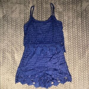 Alya Blue Lace Romper with Intricate Detailing